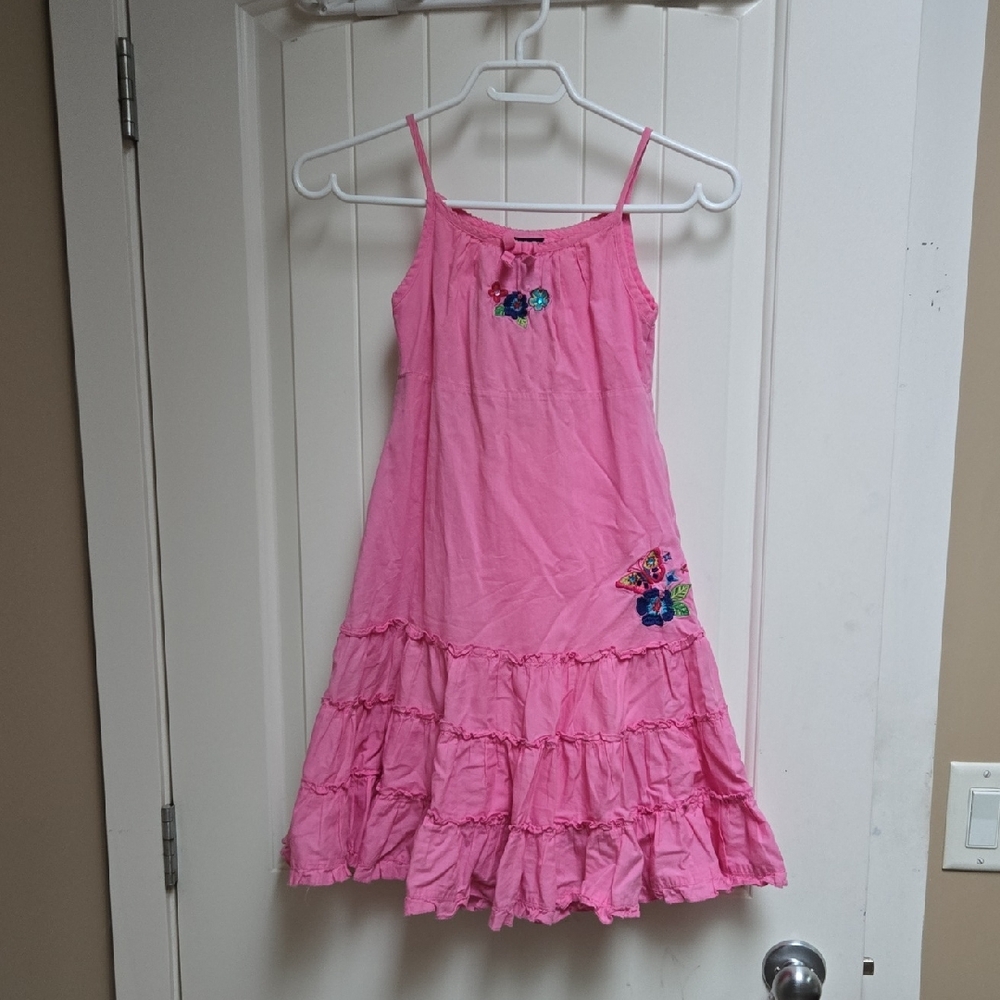 The Children's Place Cotton Kids Pink Ruffle Dress with Floral Accents Sleeveles